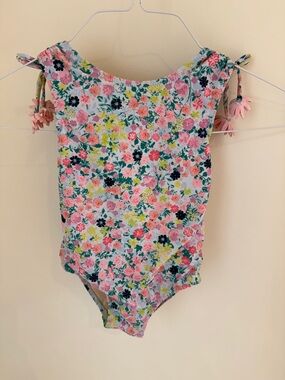 Floral Tie-Shoulder Kids One-Piece Swimsuit - Pink Floral